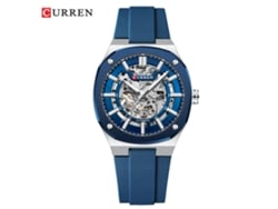 (correa Azul, Caja Y Cara Plateadas) Reloj Mecánico Automático De Hombre Con Esquinas Perforadas Y Transparente, Resistente Al Agua, Deportivo Y Casual