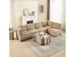 Sofá Modular 6 Plazas - Corduroy, Ergonómico, Con Almacenamiento, Convertible, Estructura Estable - Khaki