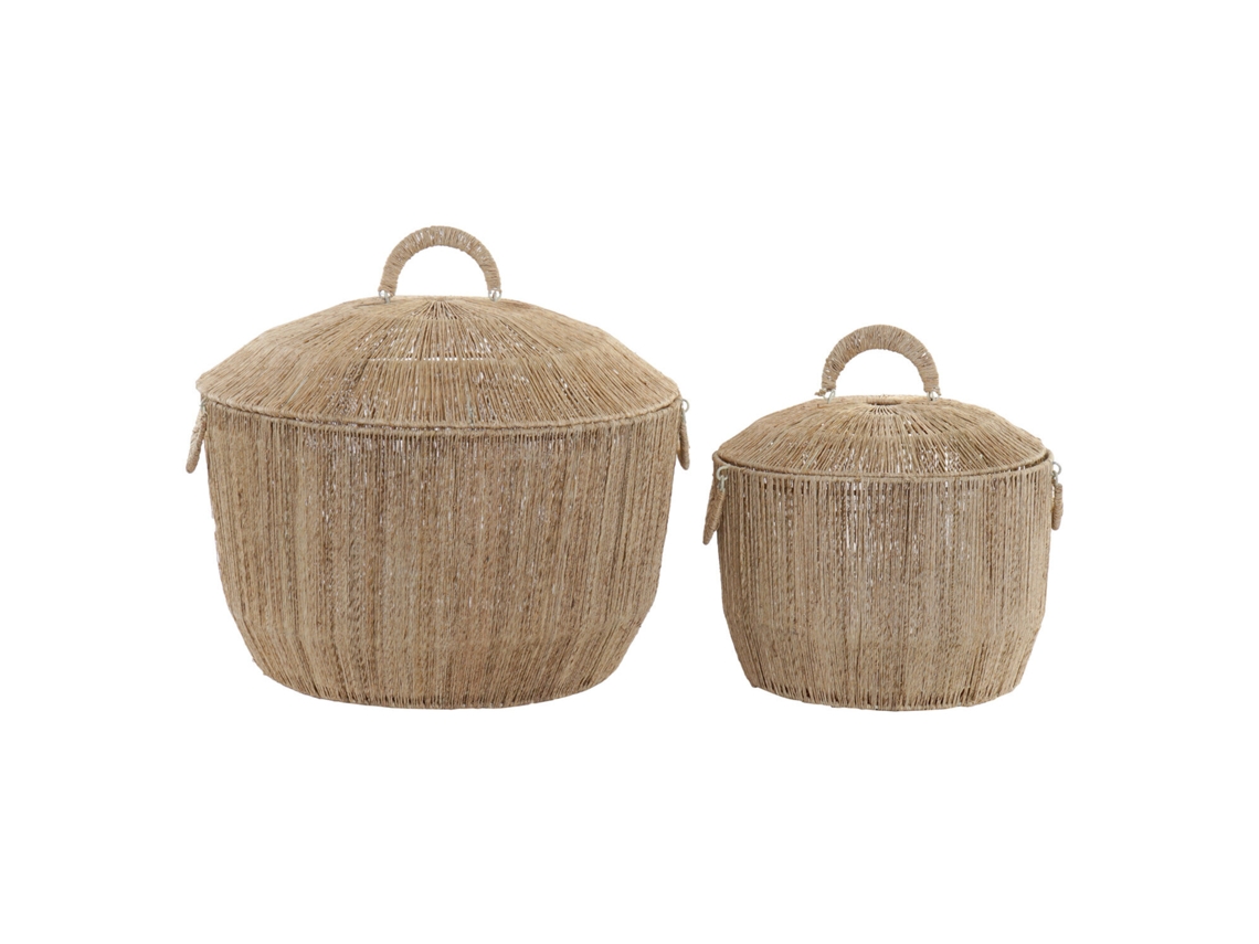 Set 2 Cesta Yute Metal Tapa Natural 51x51x48cm