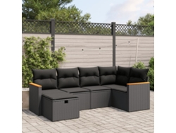 Conjunto de sofá de jardín de 6 piezas con cojines, mimbre sintético negro, DKD Home Decor