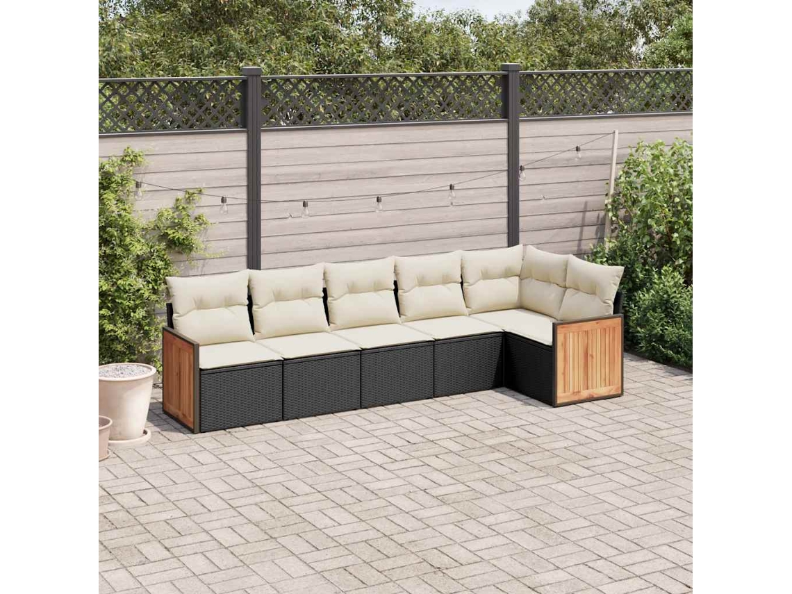 Conjunto de sofás de jardín de 6 piezas DKD Home Decor con cojines de mimbre negros