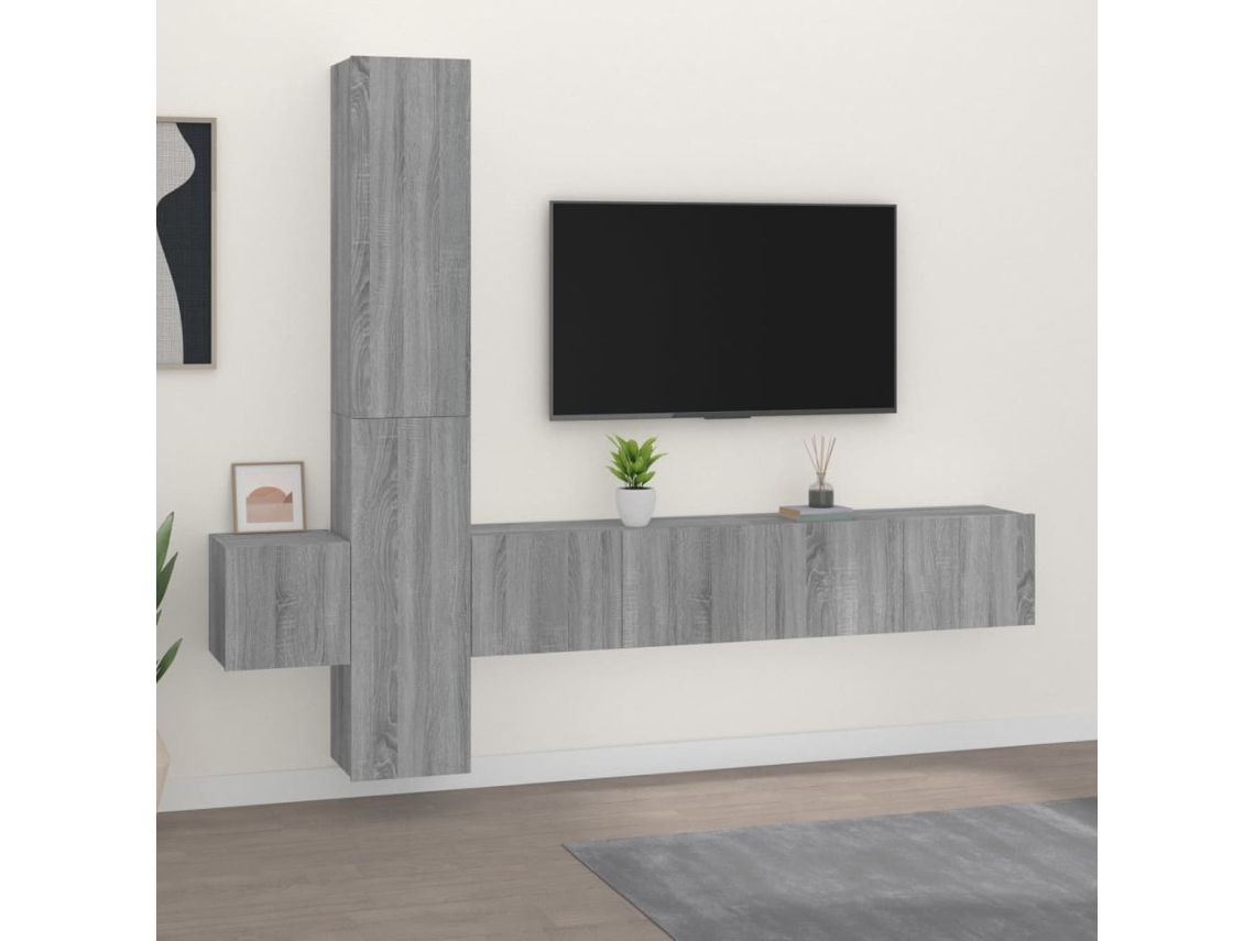 Pack Muebles de Armario Tv 5 Pzs Madera Procesada Sonoma Gris