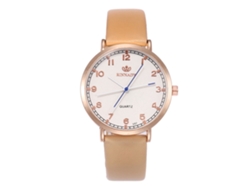 Reloj De Cuarzo Con Correa De Cuero Pu Moda Pareja Dial Redondo Casual (beige)