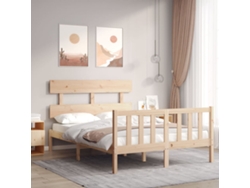 Cama De Matrimonio | Cama Para Adultos | Estructura De Cama Sin Colchón Madera Maciza De Pino 140x190 Cm