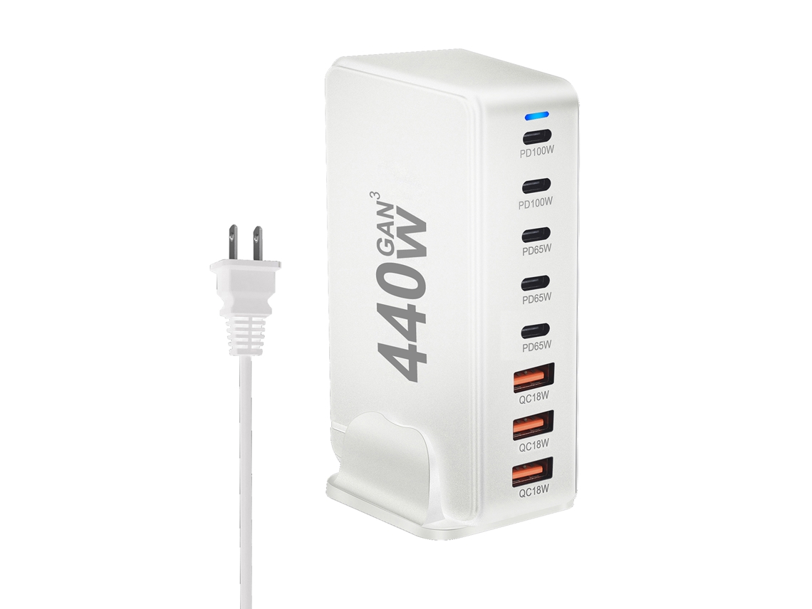 Estación De Carga De 440 W Con 8 Puertos Usb-c Y Carga Rápida Gan3 Para Teléfonos Móviles Y Portátiles.