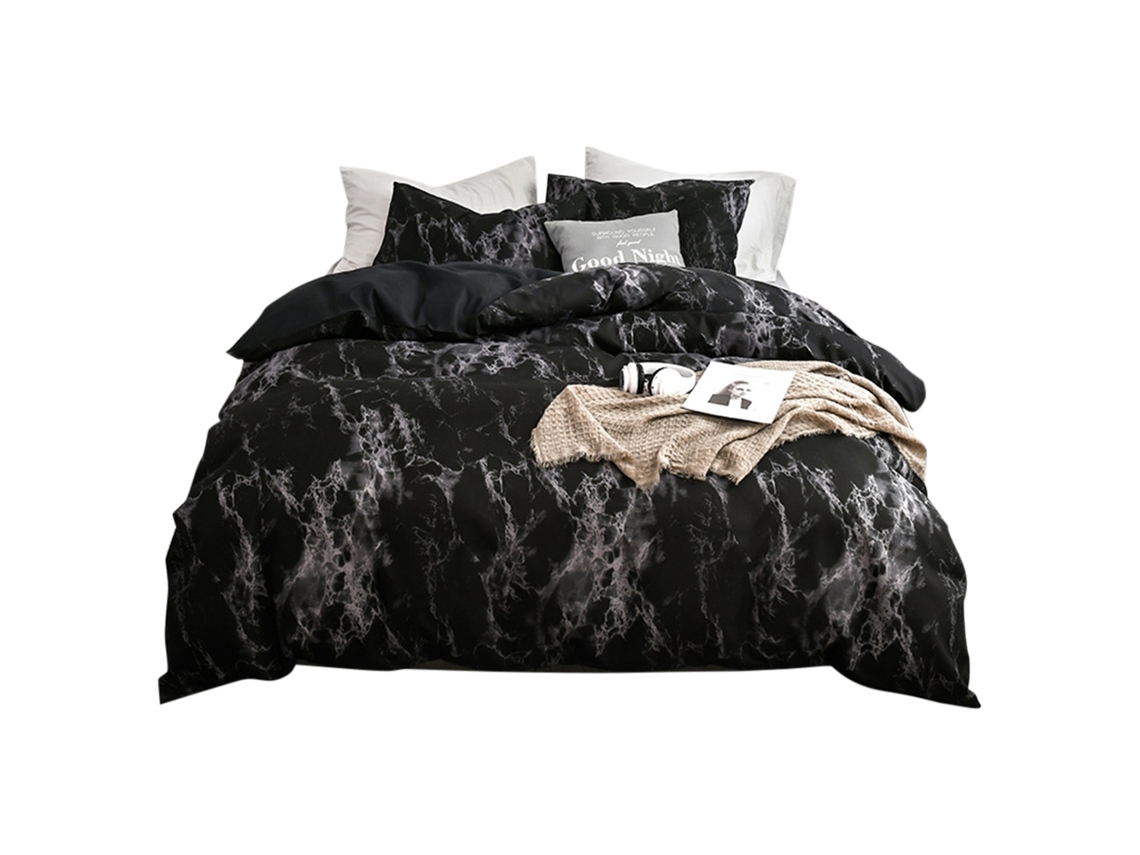 2026-3 Piezas Funda Edredón Y Fundas De Almohada Set De Bedding Estampado Marmoleado Talla Doble Eu (negro)