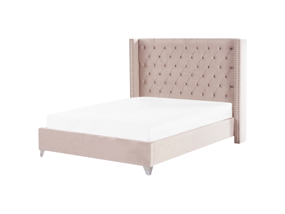 Cama con somier BELIANI Lubbon de Terciopelo Rosa 209x215x142