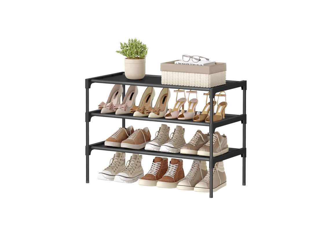 Zapatero 3 Niveles Apilable Tela No Tejida Tubos Metálicos Fuerte 62x30x54 Cm - Negro
