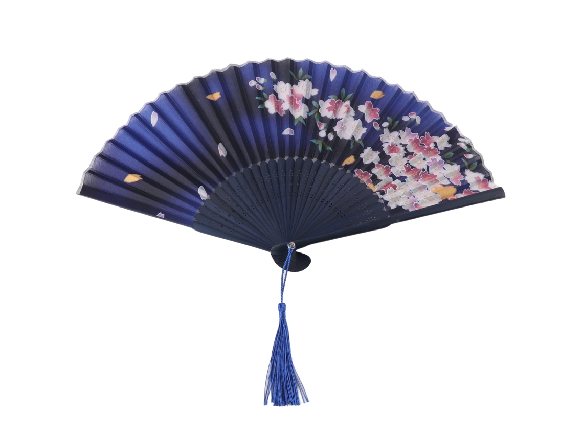 Abanico Plegable De Bambú Con Borla Para Mano Herramienta De Enfriamiento Para Días Calurosos Regalo Decoración Azul