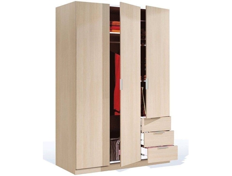 Armario HABITDESIGN Low Cost 3 Puertas y 3 Cajones (Roble - Melamina - 121x180x52 cm)