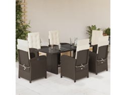 Juego de comedor de jardín de 7 piezas con cojines de mimbre marrón de DKD Home Decor