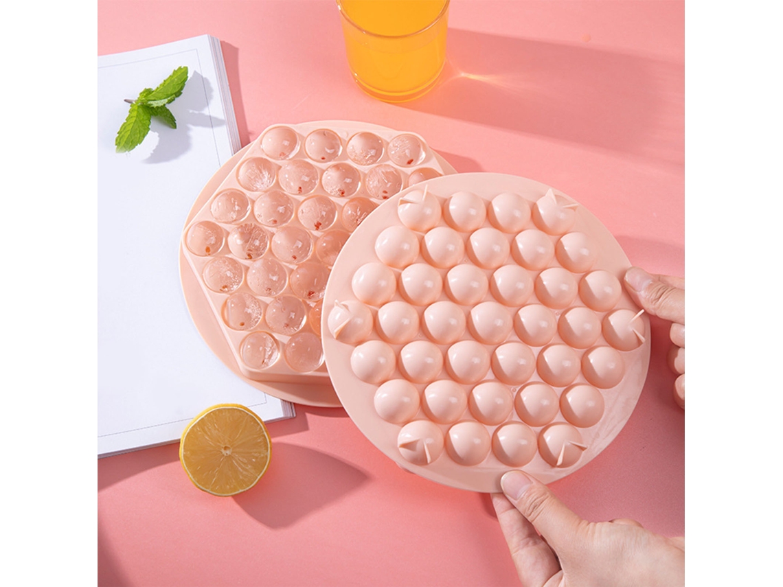 Bandeja Redonda Para Cubitos De Hielo Con 37 Rejillas, Molde Para Burbujas Y Tapa Para Bebidas, Café Y Cócteles, Color Rosa.