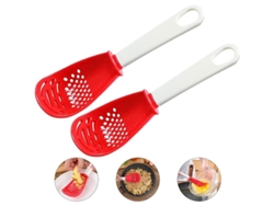 Rebe - Cuchara de cocina multifuncional, colador, tamiz, rallador y máquina para hacer puré, resistente al calor, no tóxico, rojo.