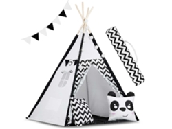 Tienda de juegos con forma de panda en blanco y negro, cojines y luces de B.active