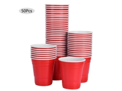 Vasos de plástico para fiestas, 285 ml, rojos, gruesos, duraderos y desechables para fiestas, cenas, barbacoas y picnics.