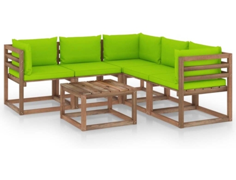 Conjunto 6 de muebles de jardín VIDAXL madera impregnada cojines verde