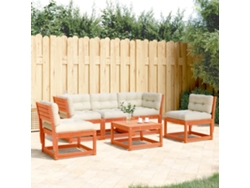 Conjunto 5pcs Sofás Jardim Almofadões Pinho Maciço Castanho Mel Dkd Home Decor