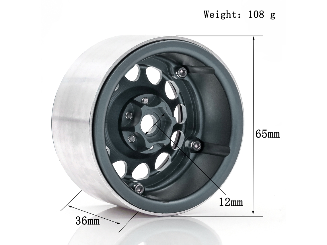 Llantas Beadlock de aluminio de 2,2 pulgadas (65*36 mm) con aros aleatorios para coches RC 1/8 1/10 Trax4 Trax6 Axial Scx10 Rr10 Wraith Yeti (4 piezas)