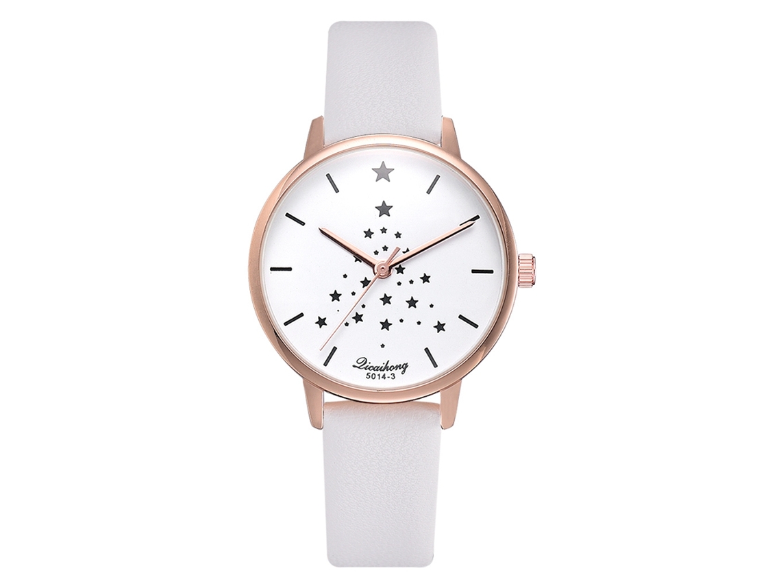Reloj De Pulsera Sencillo De Aleación Para Mujer Con Estrella De 5 Puntas, Blanco, Moderno Y Casual.