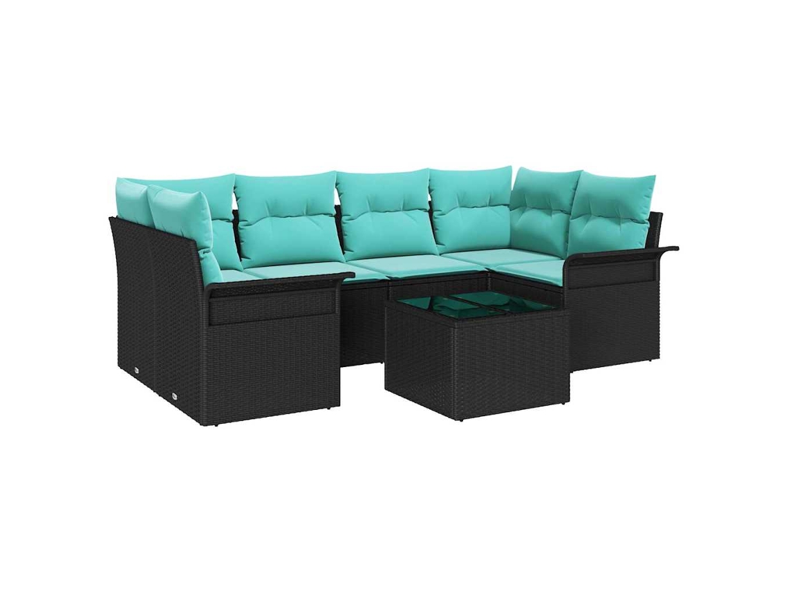 Maison Exclusive - Conjunto De Sofá De Jardín Con Cojín 7 Pcs Negro Y Turquesa