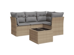 Conjunto 5 de sofás jardín con cojines VIDAXL ratán sintético beige