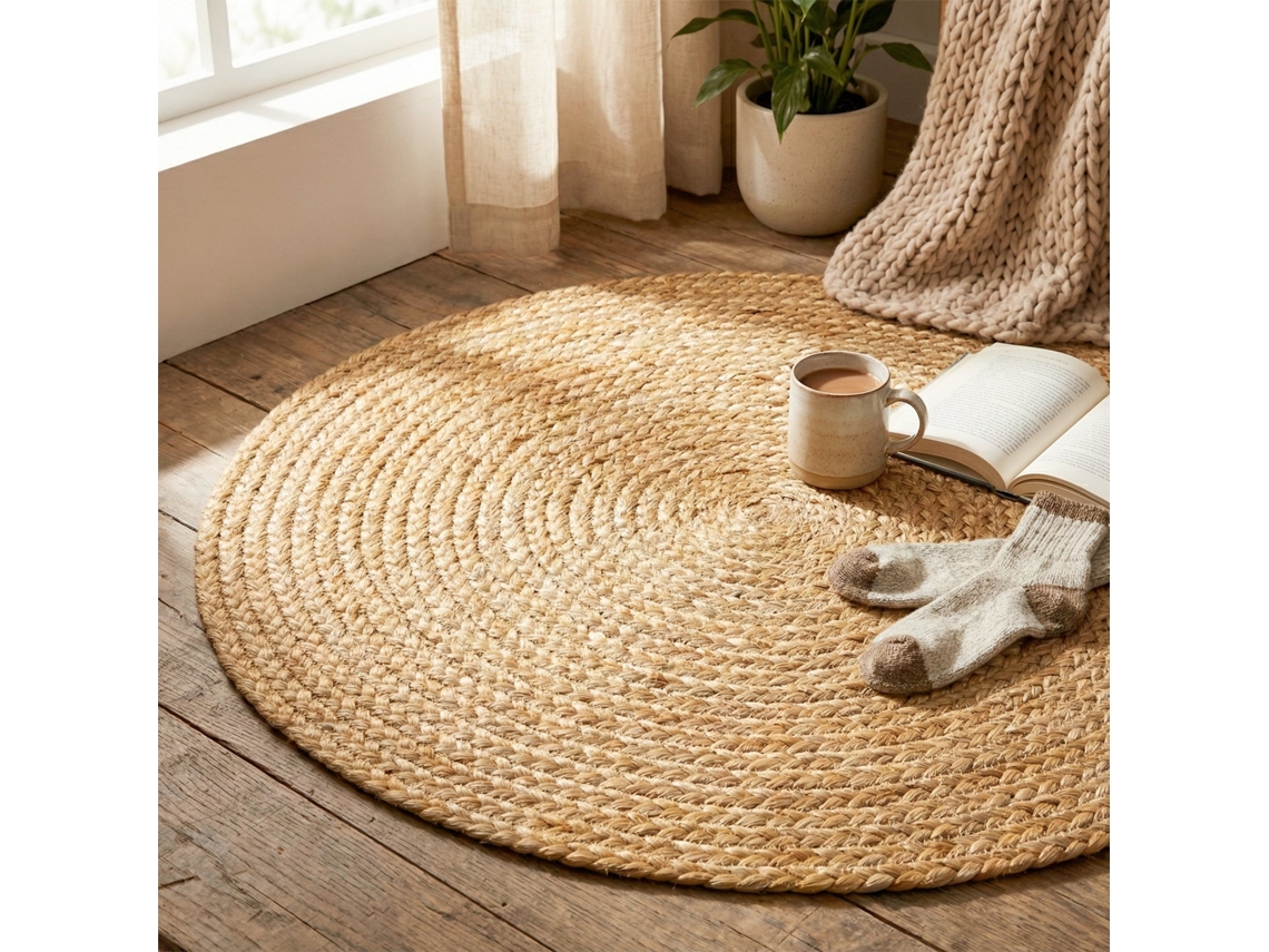 Rugura Alfombra De Yute Artesanal 120x120cm Redonda