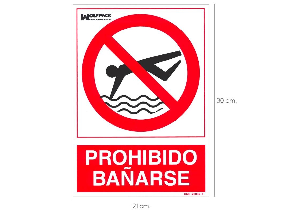 Cartel prohibido bañarse 30x21 cm.