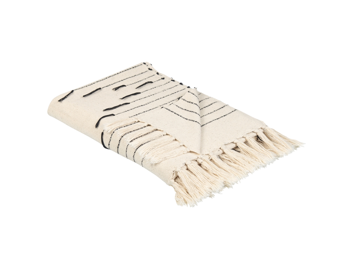 Manta Decorativa de Algodón Crema Claro y Negro 130 X 170 Cm Uluyol BELIANI