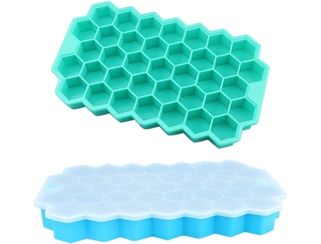 Juego de 2 moldes de hielo de silicona con forma de panal (azul y verde)