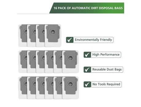 Paquete de 16 bolsas de vacío para IRobot Roomba I3(3550) I7(7550) S9(9550) I6(6550) I8(8550) Base limpia
