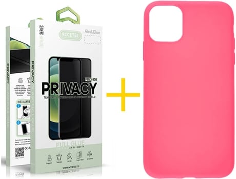 Carcasa + 1 Protector de Vidrio Anti-Spy iPhone 13 Pro Max ACCETEL Silicona Liso Rosa