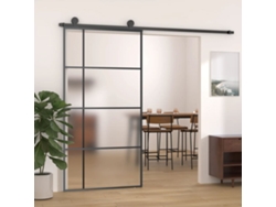 Puerta corredera ESG de vidrio esmerilado y aluminio, 102,5 x 205 cm, color negro, LOVELY HOME