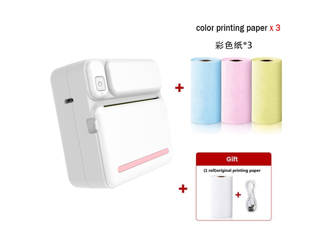 Mini Impresora Térmica Bluetooth Para Etiquetas Sin Tinta Con 3 Rollos De Papel A Color, Color Rosa GERTIZ