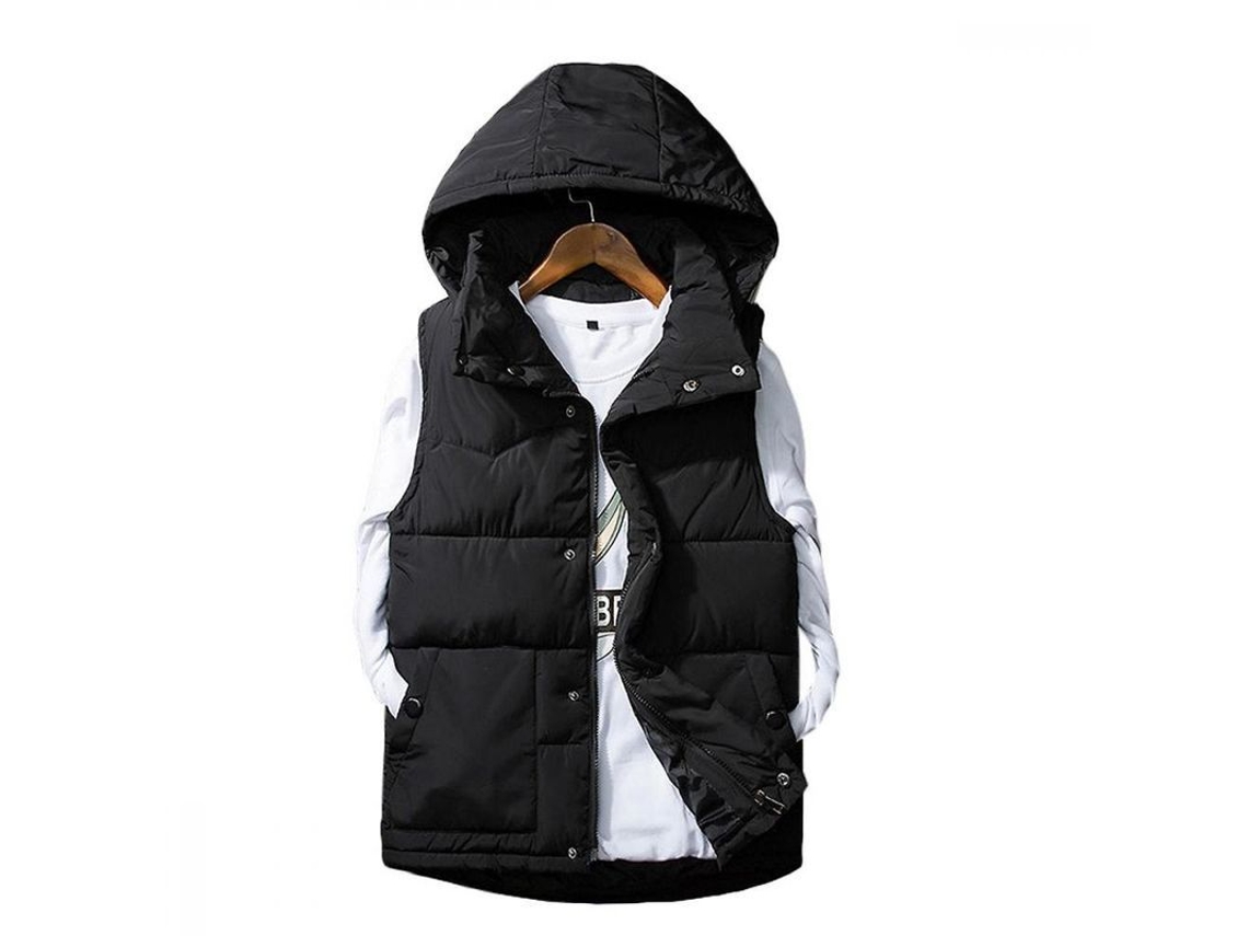 2026-chaleco Acolchado Para Hombre Allthemen Con Gorra Desmontable Otoño Invierno Ajustado Casual Sin Mangas Jra M Negro