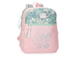Mochila escolar Roll Road de poliéster rosa con la frase "La primavera ya está aquí"