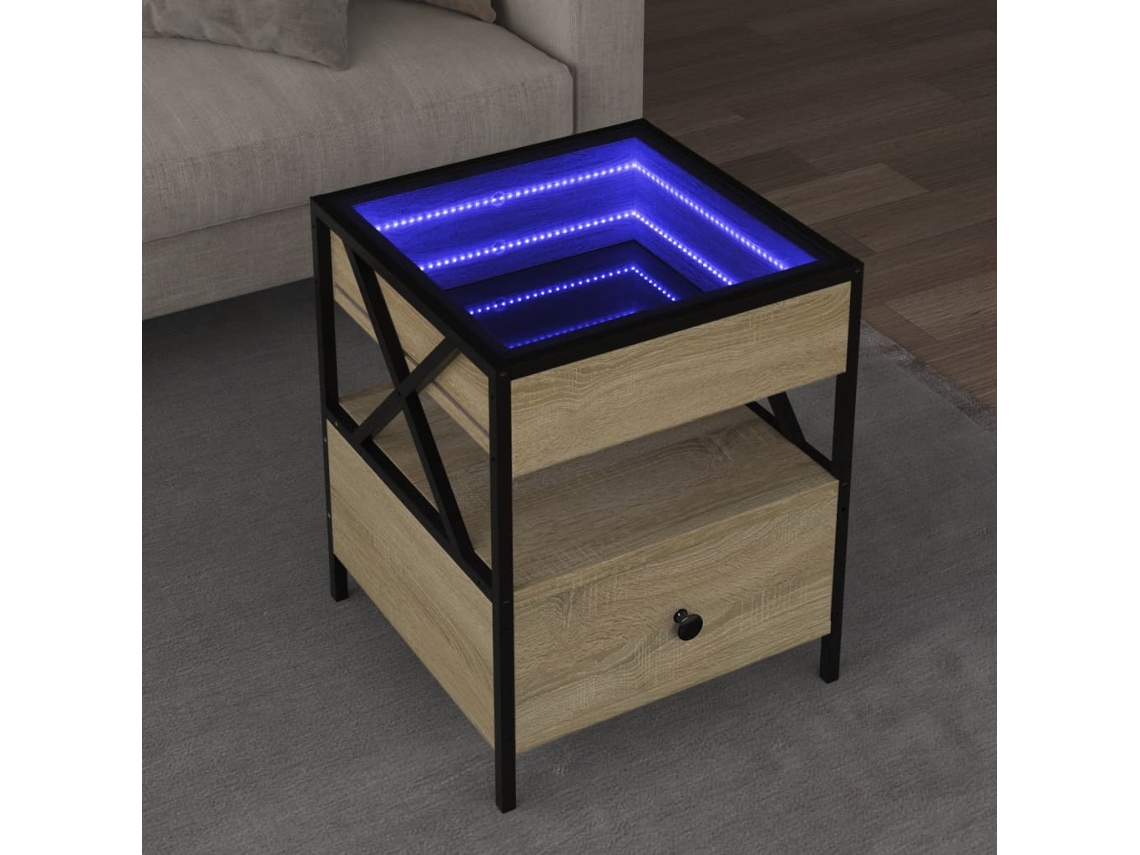 Mesa De Centro | Mesa De Café | Mesa De Salón Con Infinity Led Roble Sonoma 40x40x51 Cm