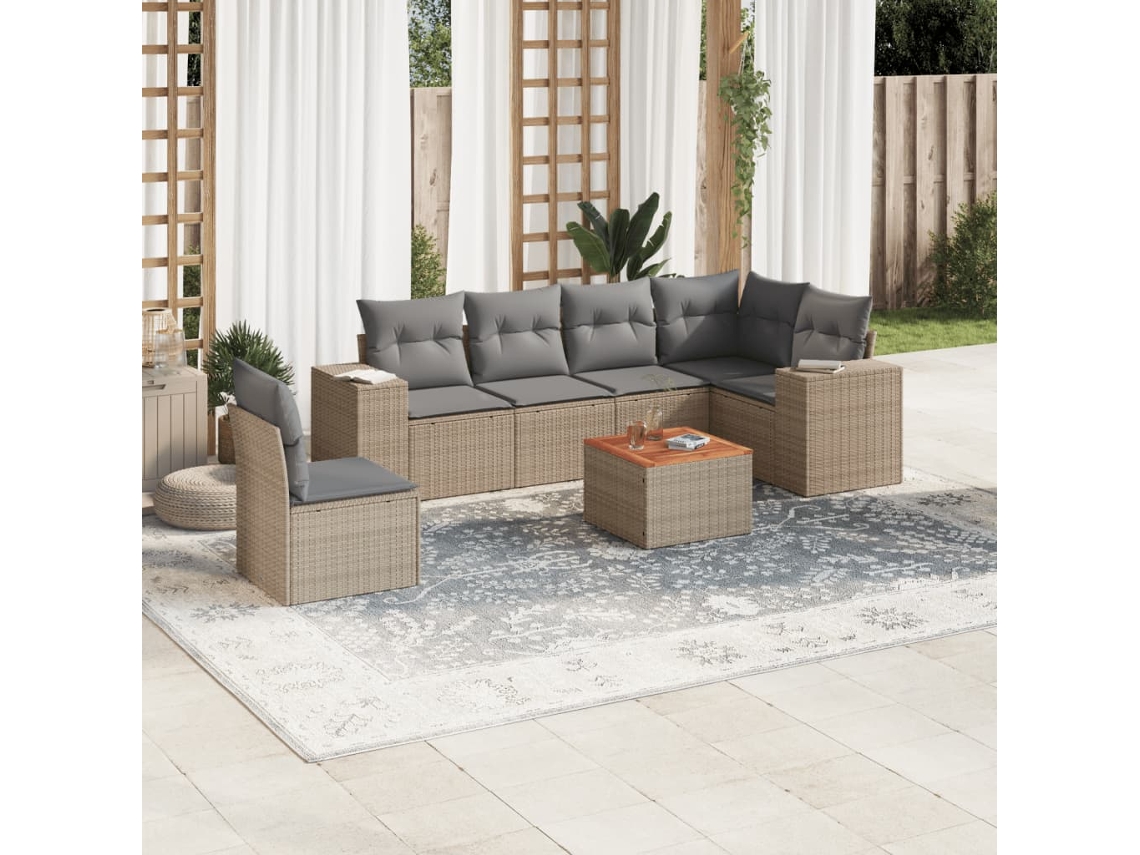 Conjunto de sofá de jardín de 7 piezas con cojines, mimbre sintético beige, Dkd Home Decor
