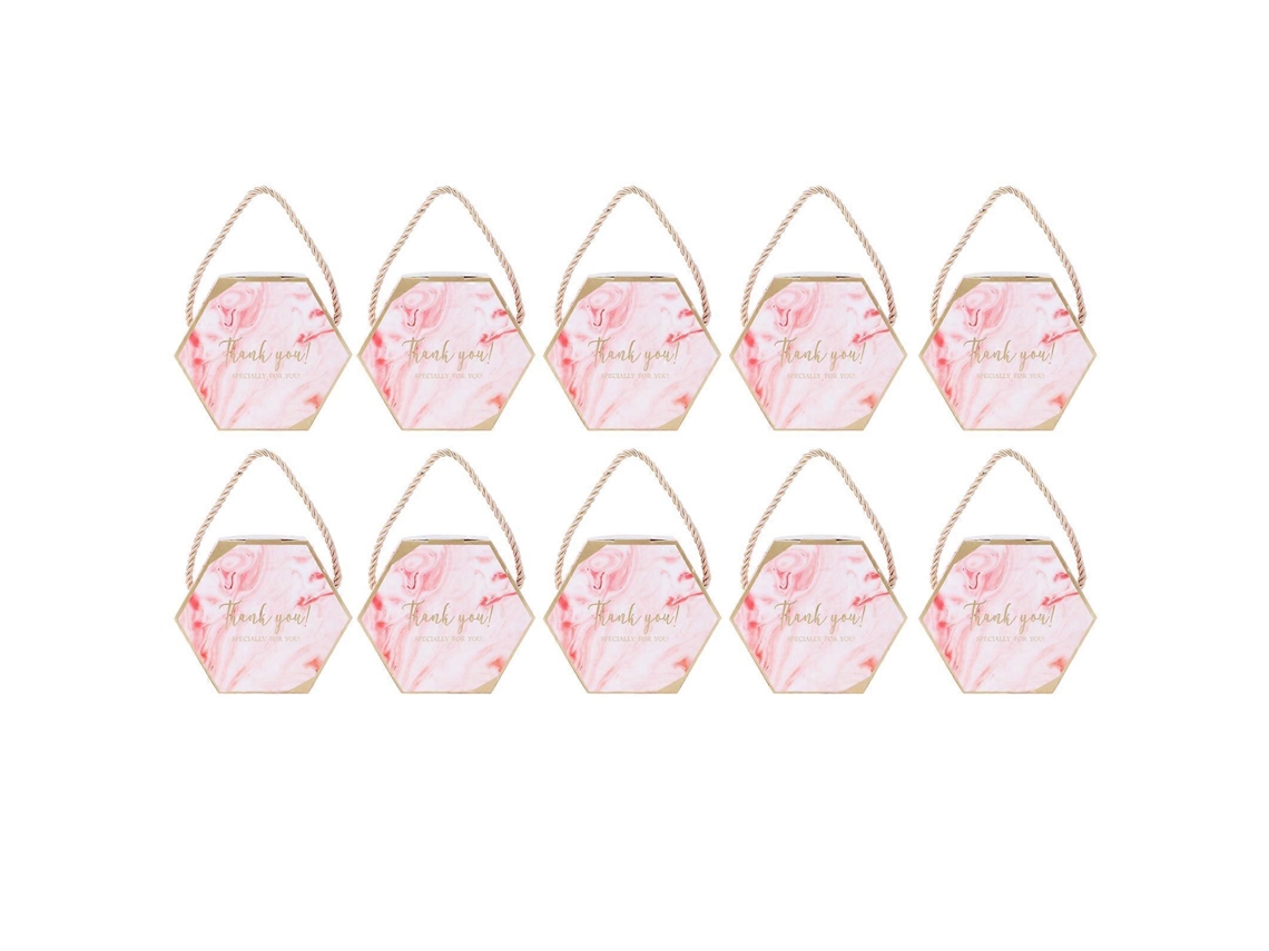Juego de 10 cajas/bolsas hexagonales para bombones con cordón, ideales para decoración de bodas - Hengjian (rosa)
