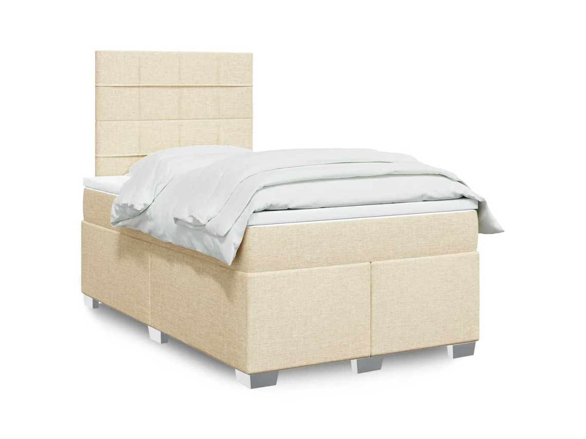 Cama Box Spring Con Colchón Tela Color Crema 120x200 Cm