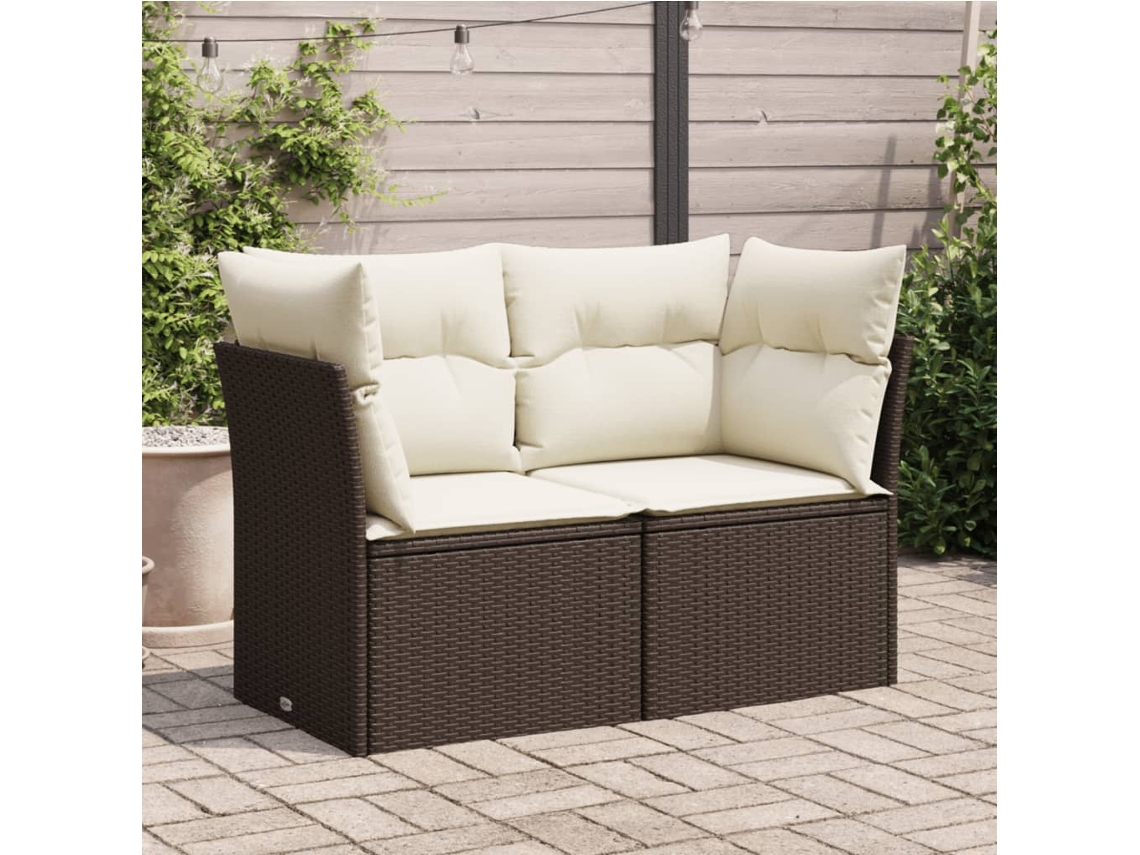 Sofá de jardín de 2 plazas con cojines, mimbre marrón, PE, Dkd Home Decor
