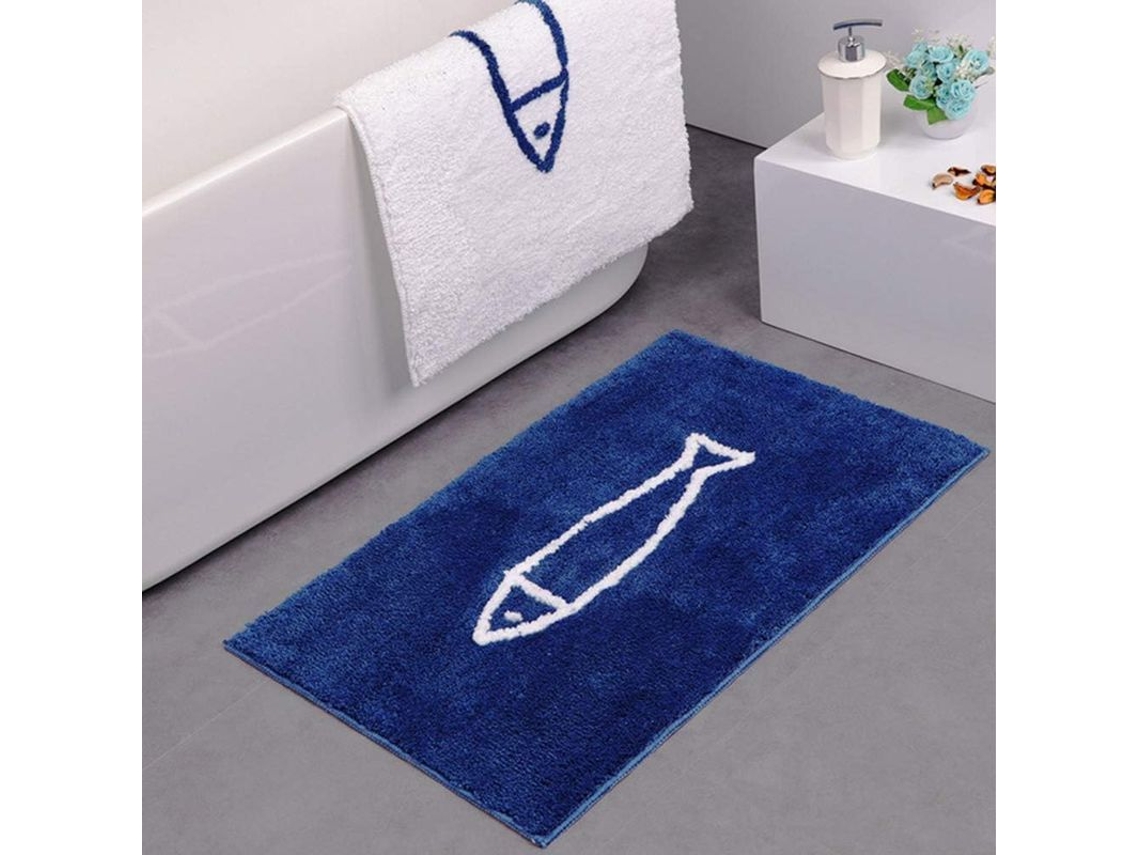 2026-tapete Antideslizante De Baño Linjou, Azul Y Blanco, Patrón De Peces, Secado Rápido, 50x80 Cm 50 X 80 Cm Azul