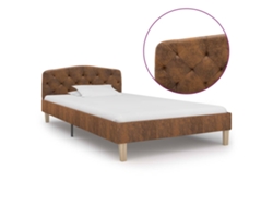 Estructura Cama Sin Colchón Piel Ante Sintética Marrón 90x200cm