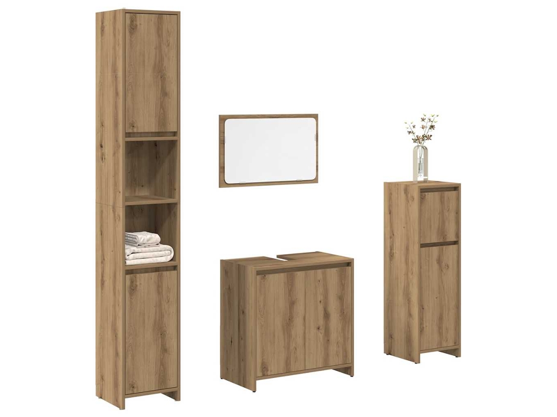 Juego de 4 piezas de muebles de baño fabricados en madera de roble artesanal.