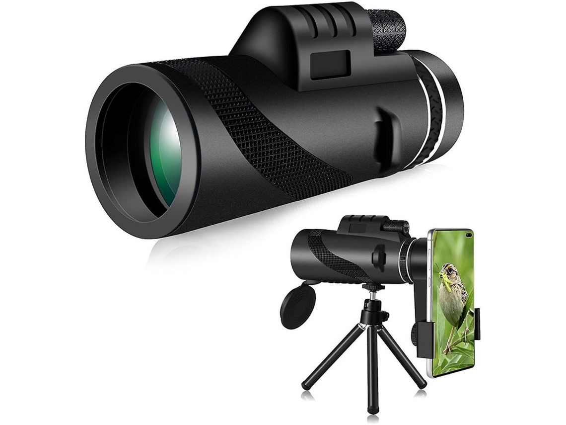 Telescopio monocular 40x60 HD, adaptador para smartphone, trípode para escalada, senderismo, observación de aves, color negro.