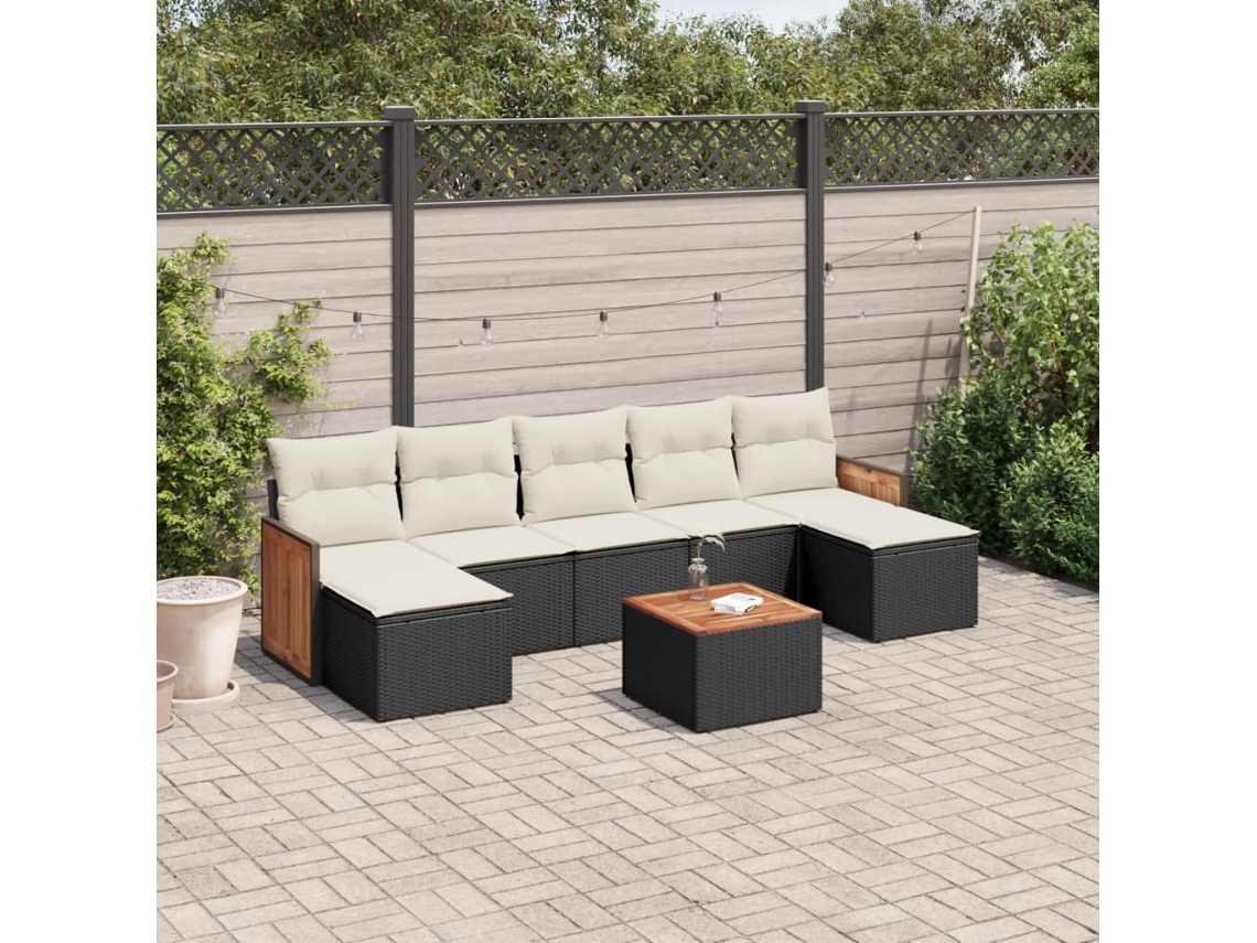Conjunto de sofá de jardín de 8 piezas con cojines en mimbre sintético negro de DKD Home Decor