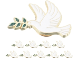 Conjunto De 10 Elegantes Broches Para Mujer En Aleación De Zinc, Con Un Pájaro Blanco Que Simboliza La Paz Y Una Rama.