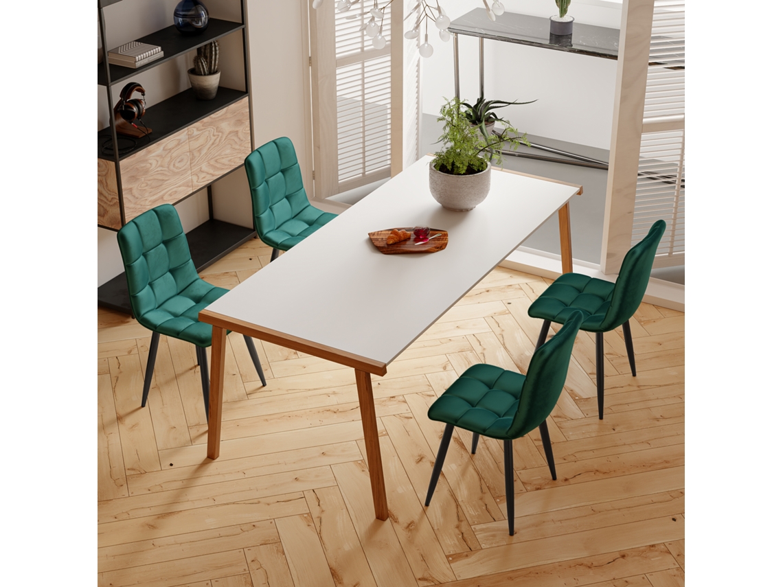 Silla De Comedor Terciopelo Verde Oscuro, Juego De 4 (44x41x86cm), Ergonómica Con Estructura Metálica Para Cocina, Multifuncional