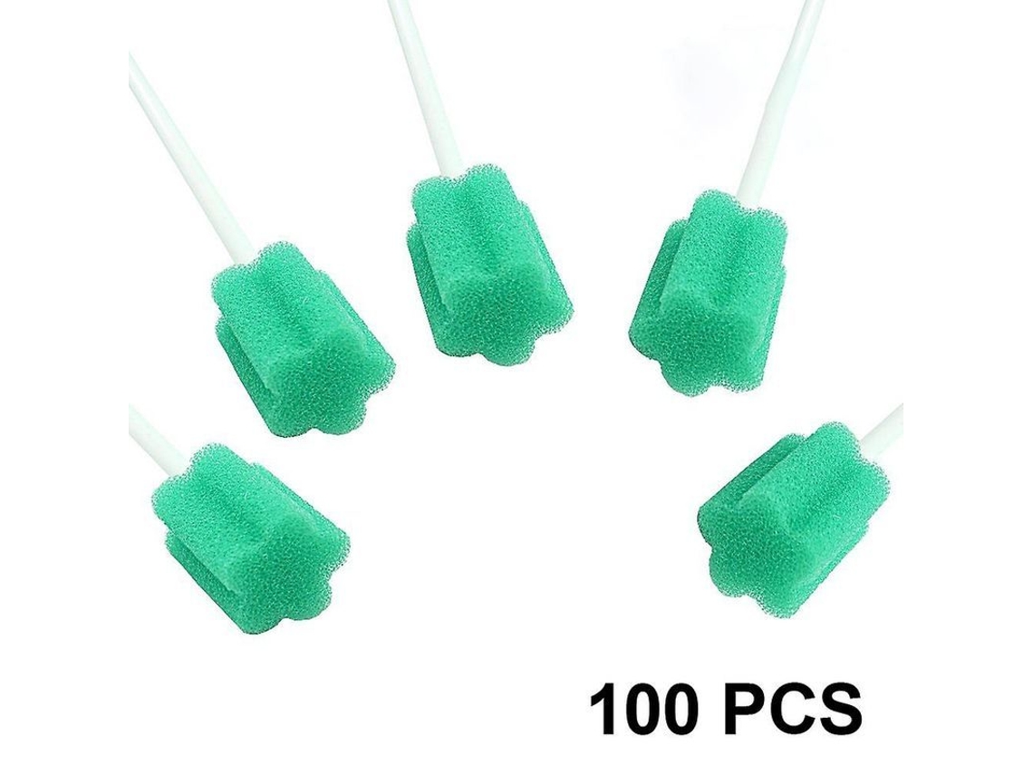 100 Hisopos De Algodón Desechables Para Uso Oral, Esponja Verde Sin Tratar Para Una Limpieza Bucal Suave.