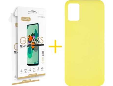 Kit Funda + 2 Protectores de Pantalla Samsung Galaxy A51 ACCETEL Silicona Líquida (Amarillo)