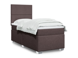 Cama Box Spring Con Colchón Tela Marrón Oscuro 90x200 Cm